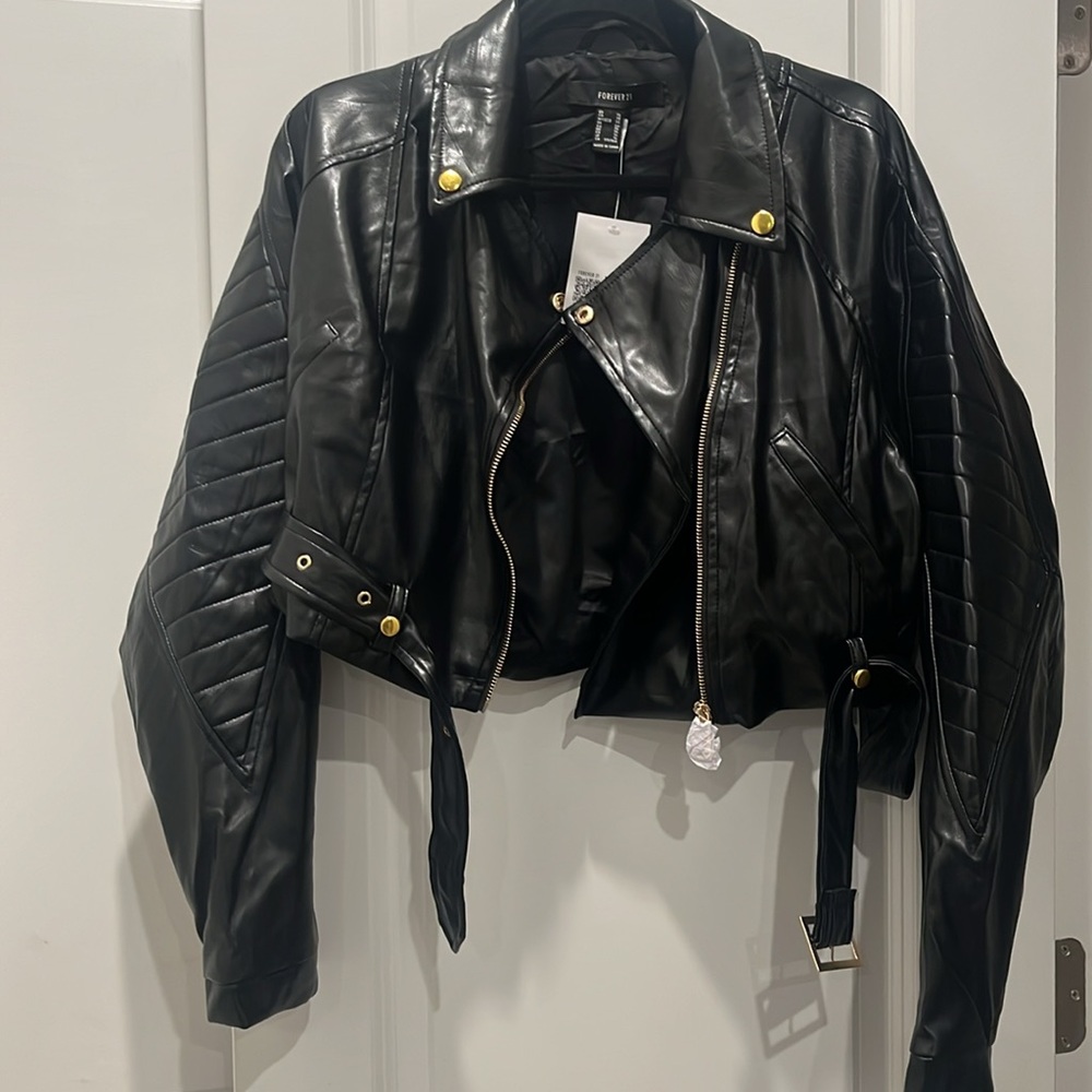 Cropped Faux Leather Moto Jacket BRAND NEW